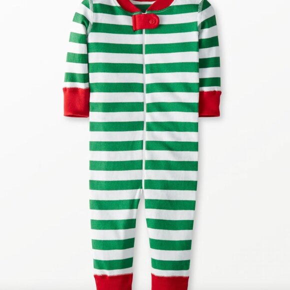 Hanna Anderson Baby Striped Zip Sleeper Tree Green/White/Red - Picture 1 of 3